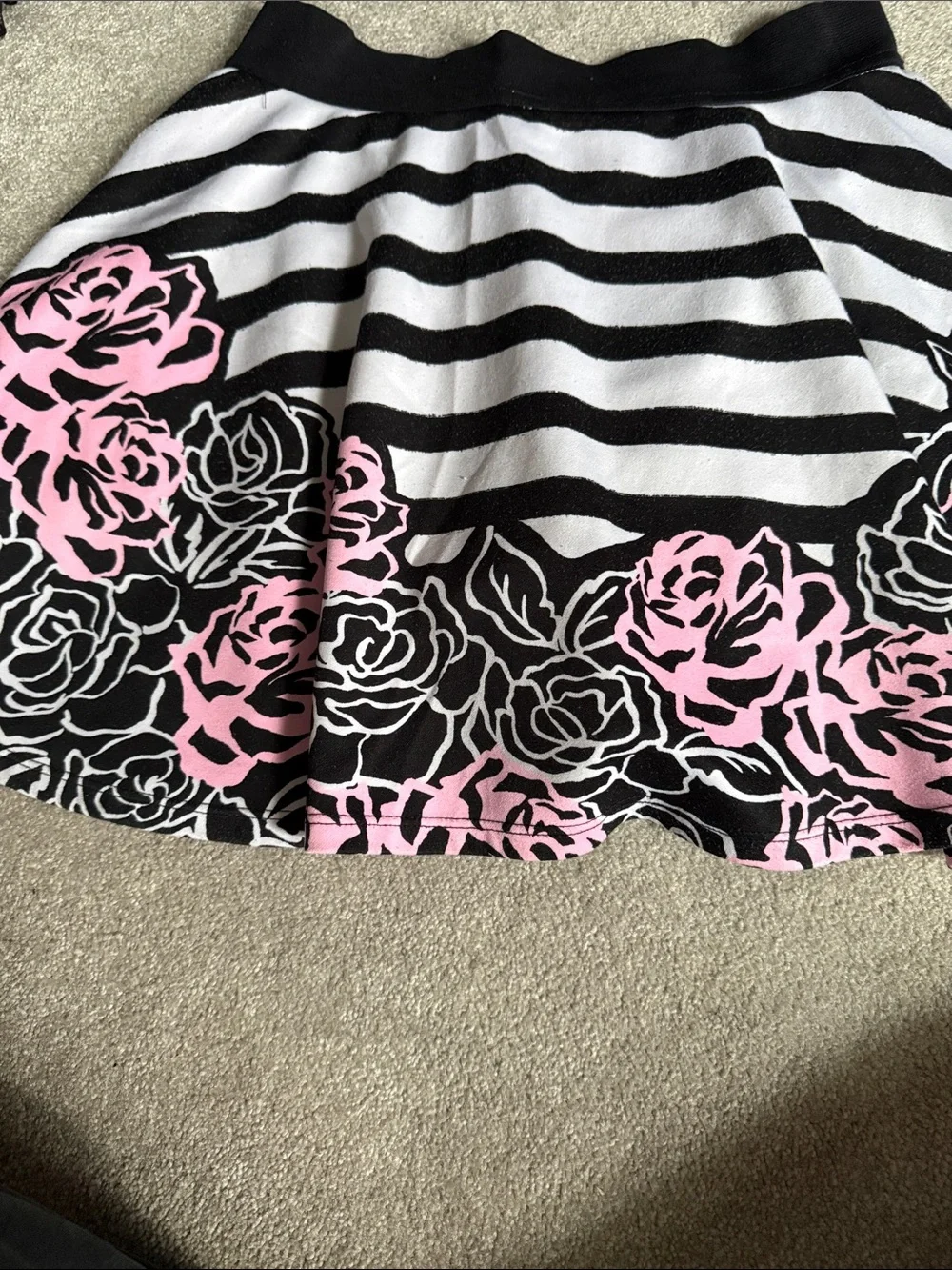 Justice Black & White Striped Skort with Pink Rose Print